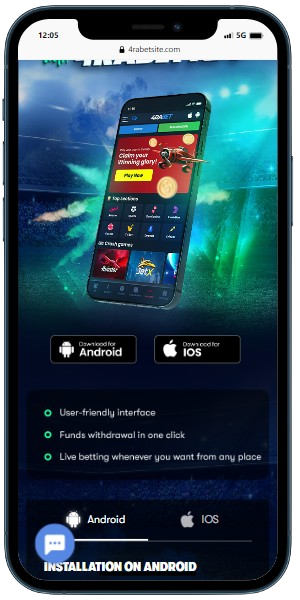 A cell phone displaying casino page to download the app on Android or IOS