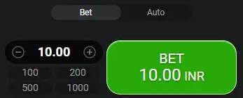 Screenshot displaying betting options of the Aviator game