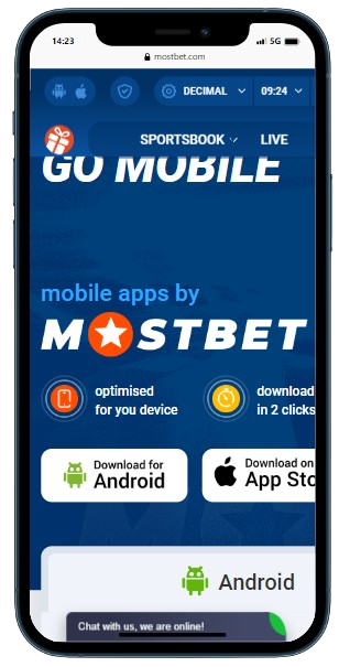 Screenshot of the Mostbet casino site with section to download app