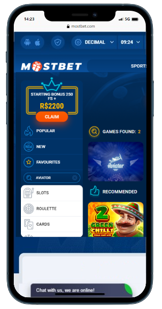 Screenshot of the Mostbet casino site with games library