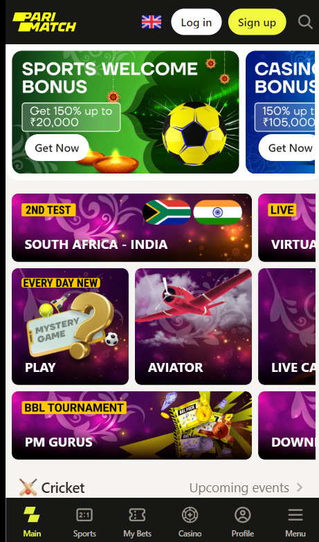 parimatch main page app banners