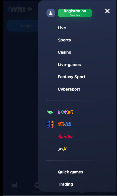 right side menu of the casino app